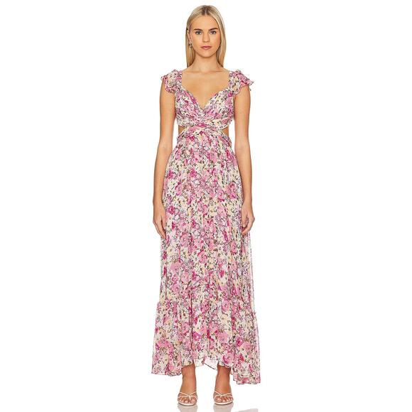 ASTR the Label Primrose Maxi Dress Lace Up Back Floral Fairy Cottage Spring XS - Picture 2 of 13